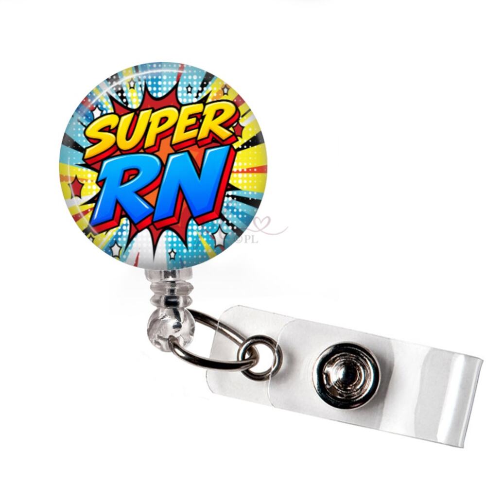 Super RN Badge Reel Registered Nurse Comic Book Superhero ID Holder Nurse Gift